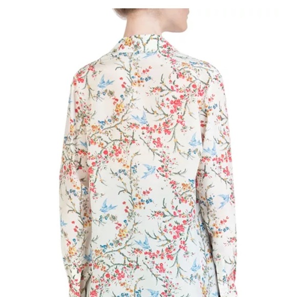 The Kooples | White Bird Avian & Floral-Print Silk Shirt - Size 1 / Small - Picture 11 of 13